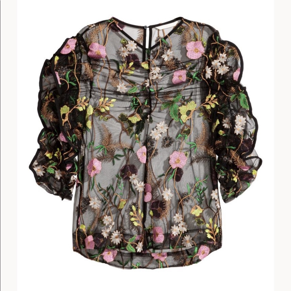 H&M sheer black and floral top